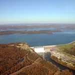 View of Table Rock dam from the air