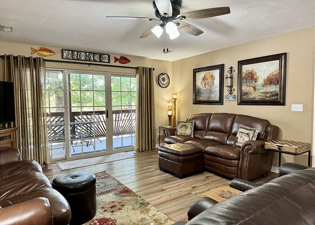 Living room with private deck access