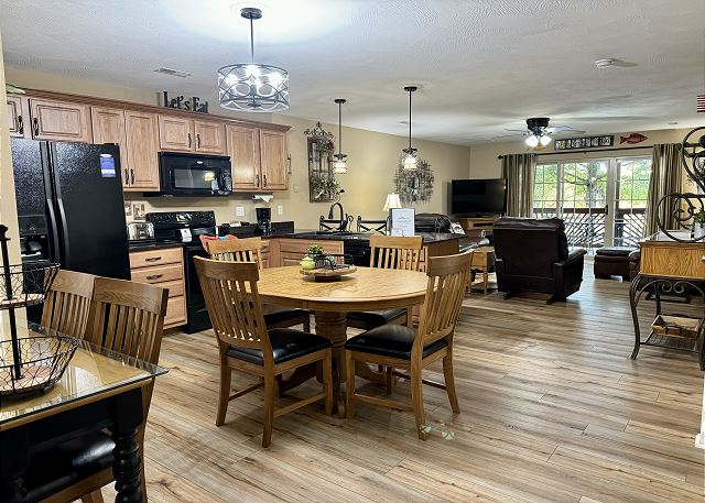 Open kitchen and dining space in Condo A-3