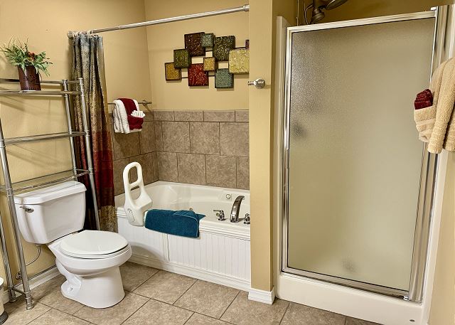 Primary bathroom with jetted tub and walk-in shower
