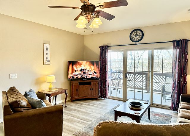 Living room entertainment area in Condo A-4