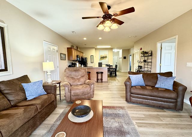 Living room with private deck access