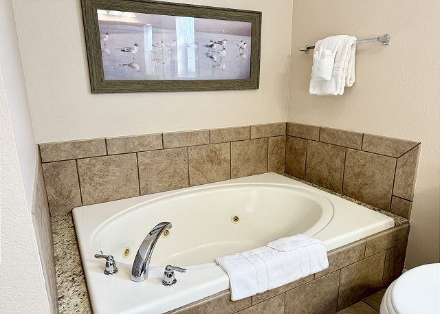 Primary bathroom with jetted tub and walk-in shower