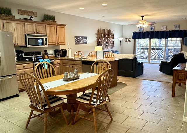 Open kitchen dining and living area in Condo A-6