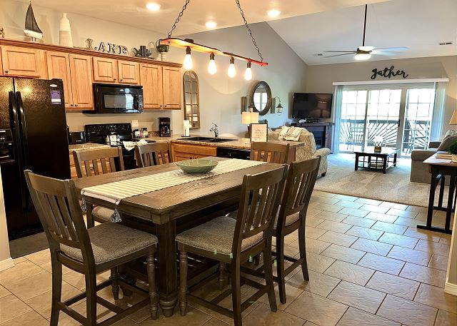 Open kitchen dining and living area inside Condo A-9