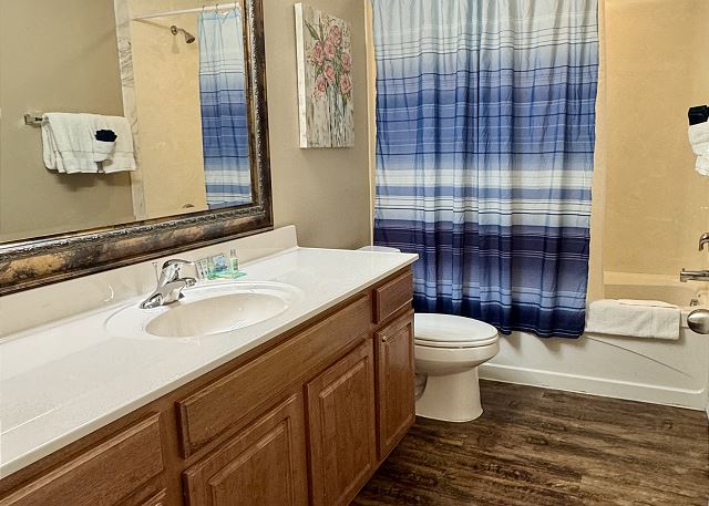 Guest bathroom with tub and shower
