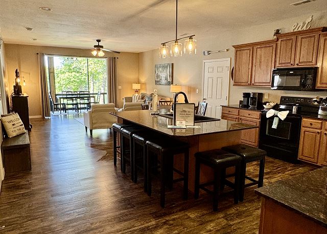 Open kitchen dining and living area