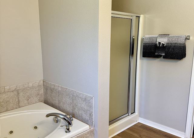 Walk-in shower and jetted tub