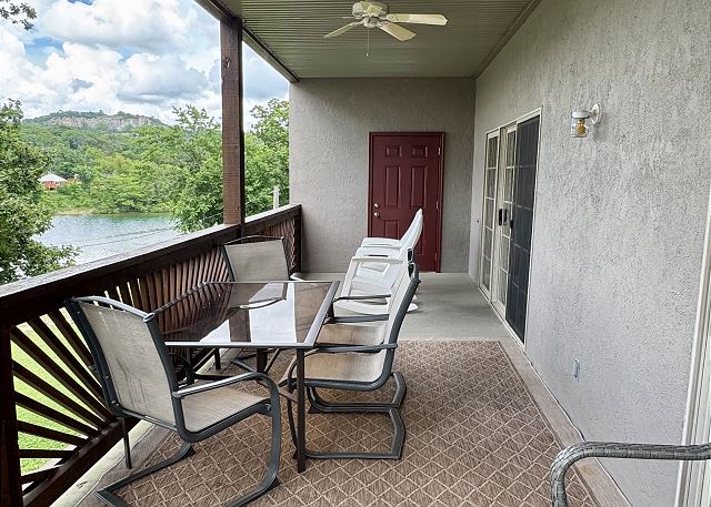 Covered deck seating at Condo B-4