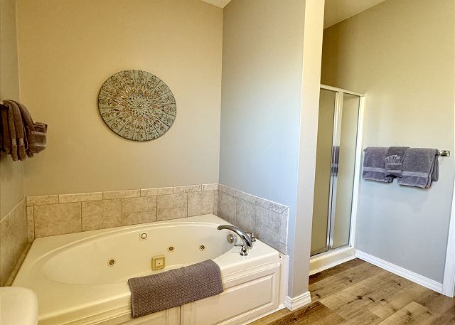 Jetted tub and walk-in shower