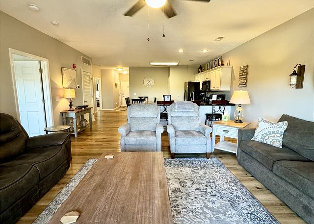 Open living room and kitchen in Condo B-6