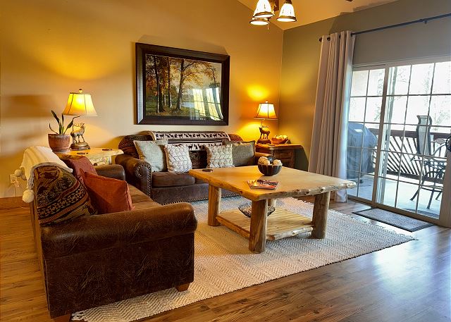 Living room overlooking the deck in Condo B-8